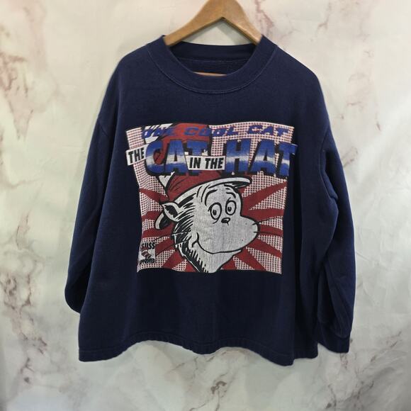 Vintage Sweatshirt Womens 3X Blue 90s Cat In The Hat Dr Suess Crewneck Pullover - Picture 1 of 11